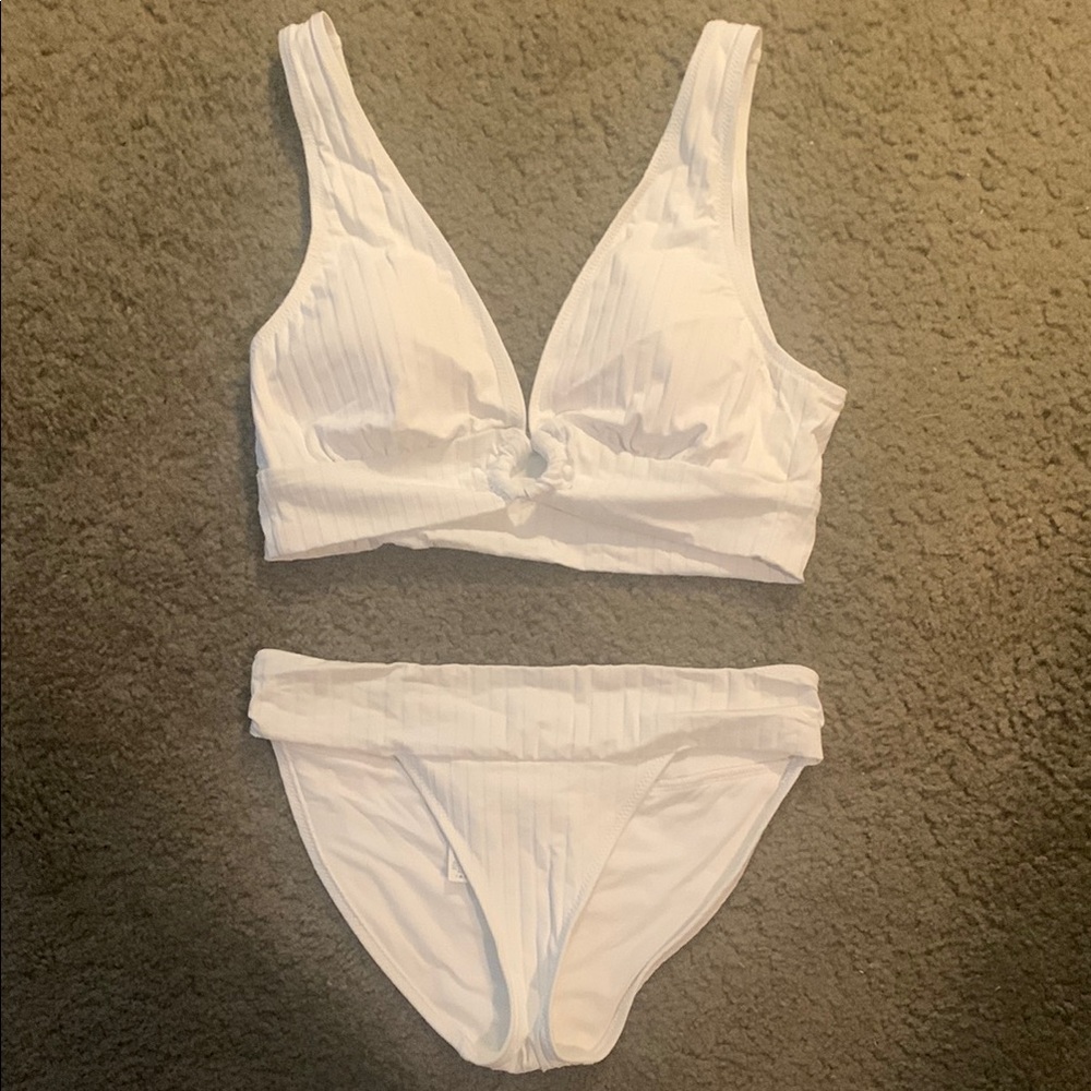 White Textured Bikini Set Large top and Small bottoms